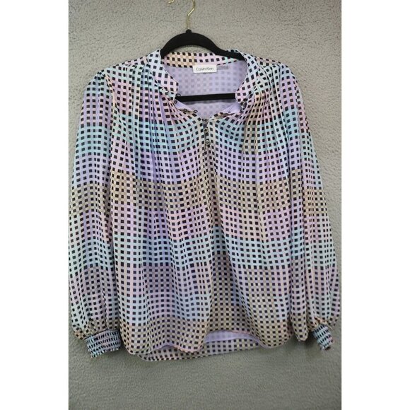 Calvin Klein Long Puff Sleeve Chiffon Blouse-Pleated-Size Large-Lined - Picture 1 of 8